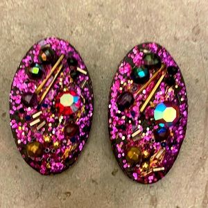 Vintage 80’s purlpe glitter clip on earrings XL